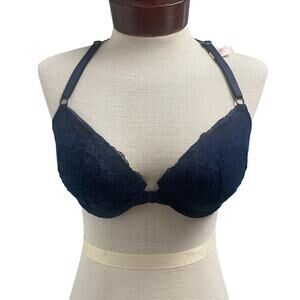 Victorias Secret Navy Lace Racerback Front Close Bra Size 32DD Demi NEW